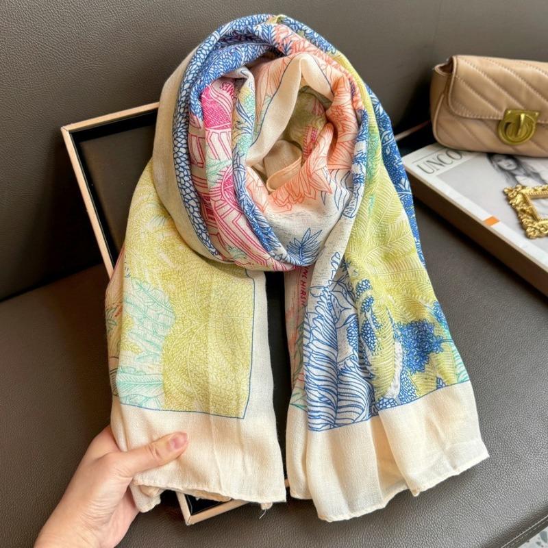 Spring and summer new women's thin linen 130 square scarves, colored scarves, high-end shawls outside for travel photos