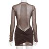 Sexy Round Neck Long Sleeve Mesh Patchwork Dress - Women's Autumn/Winter European & American Style