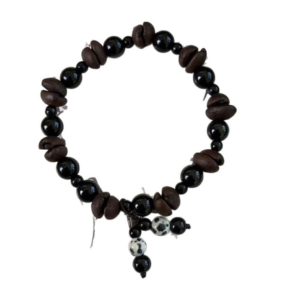Chinese Style Natural Stone Coffee Bean Pendant - Versatile Lucky Charm for Couples