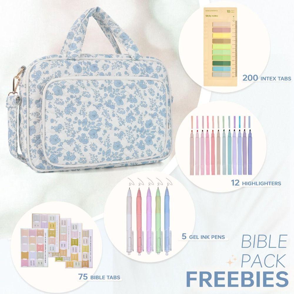 Quilted Bible Cover Case for Women Large with Pen Stickers Bible Study Supplies Protective Dust-proof Bible Cover Bag