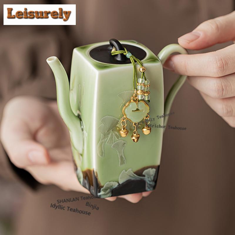 Kiln Change Crystal Glaze Dark Blue Square Teapot Tea Set Complete Set Zen Tea Ceremony Set Teapot And Tea Cup Set Tableware