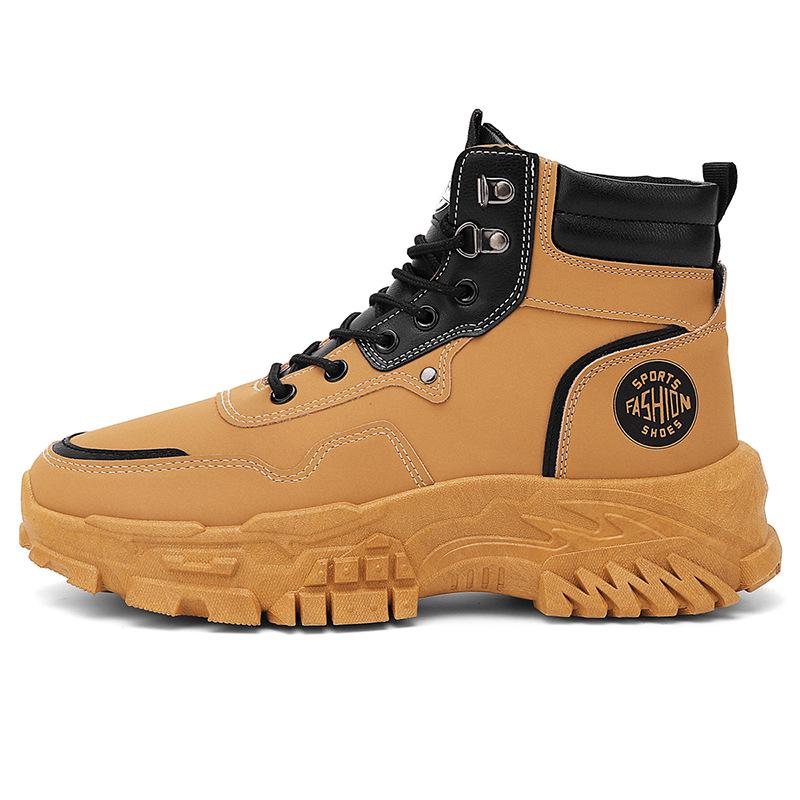 2025 New Men's Yellow Black High Top Work Boots Waterproof Anti-Slip Lace-up Outdoor Comfortable Non-Slip Autumn Shoes for Men