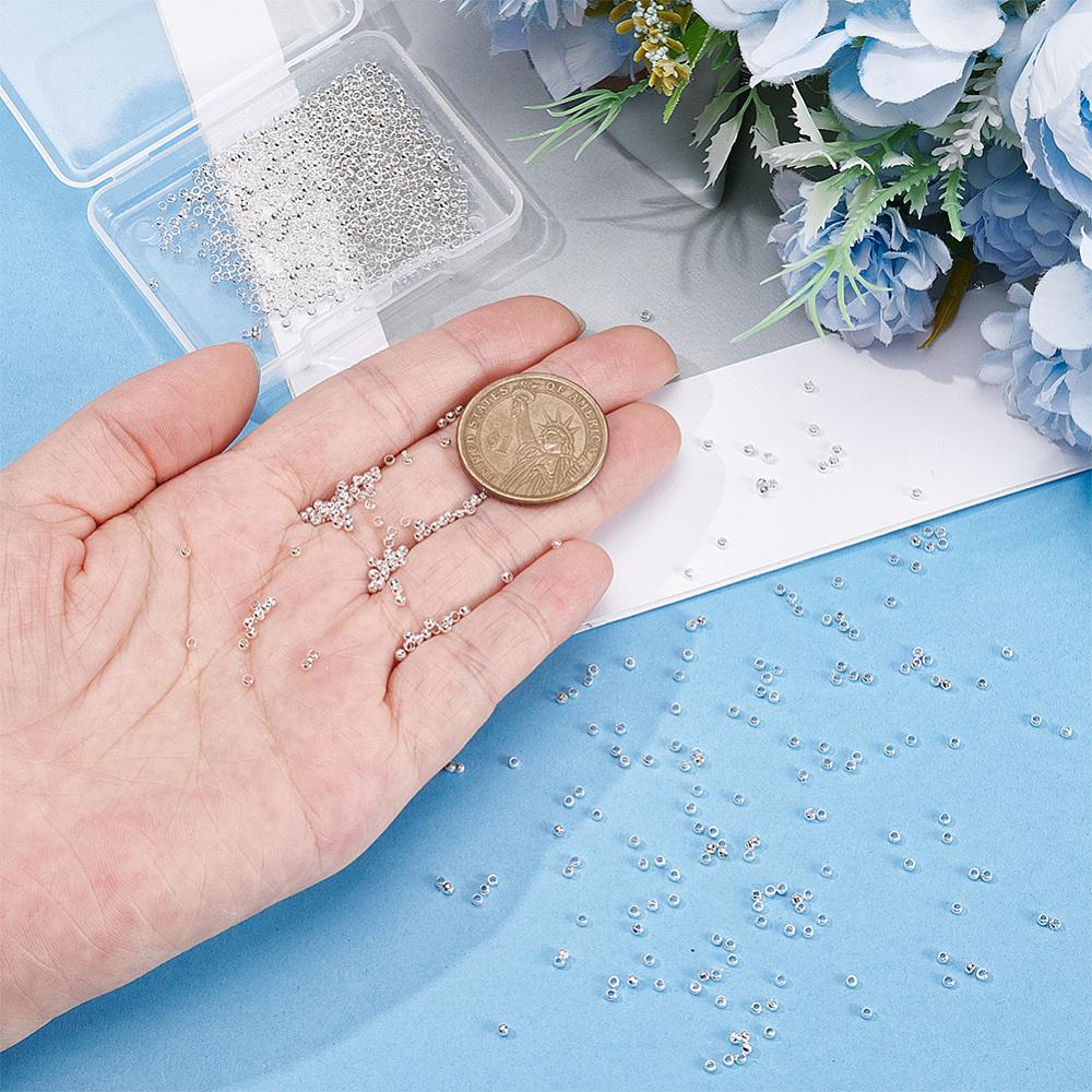 1000Pcs Brass Crimp Beads, Rondelle, 925 Sterling Silver Plated, 2x2x1mm, Hole: 1.2mm