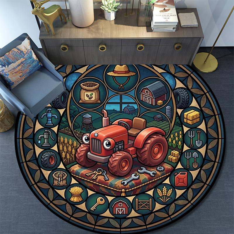 Heritage Icons Round Area Rug Under Office Chairs Bedroom Living Room Home Decor