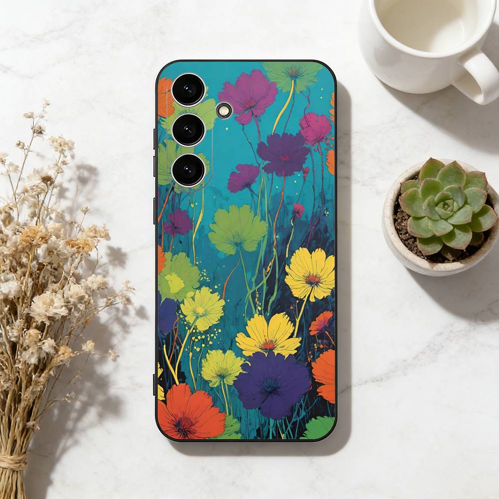 Vibrant Floral Phone Case For Samsung Galaxy A73,A72,A71,A70,A53,A52,A51,Others Soft Black Cover