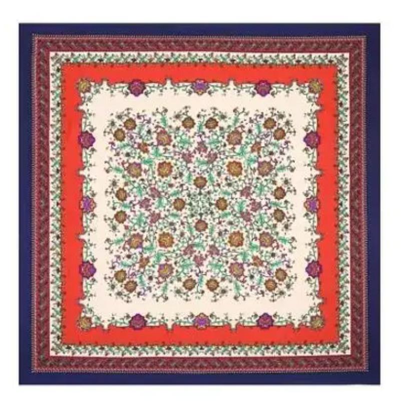 POBING Silk Scarf Luxury Brand Melt Chain Neckerchief Muslim Headscarf Square Scarves Lady Foulard Female Bandana 100*100CM