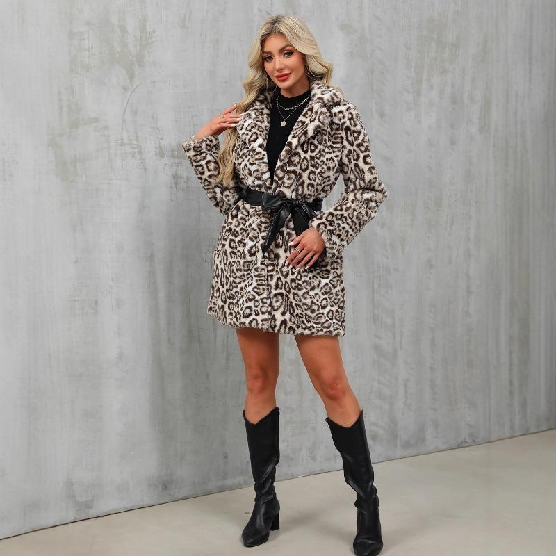 New Women's Imitation Fur Top Women's Plush Casual Warm Leopard Print Jacket