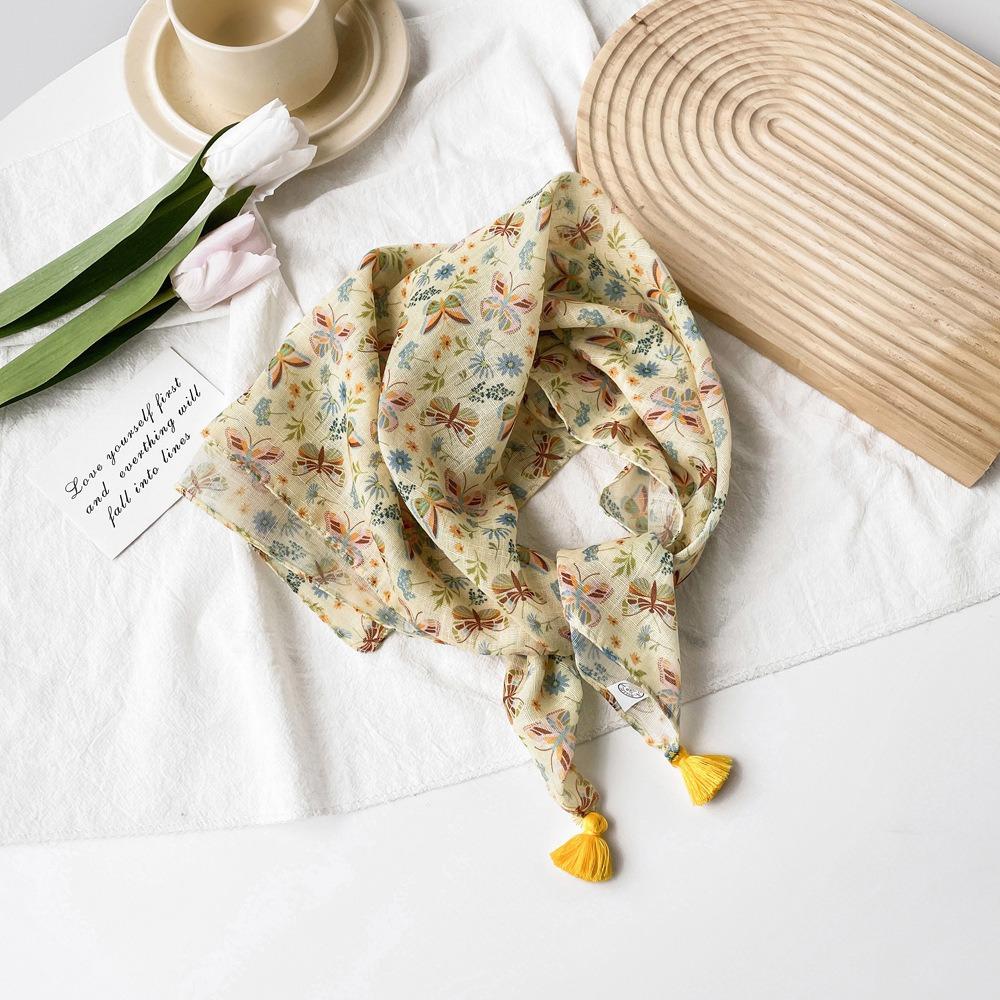 

58 * 58 см Four Seasons Available New Fresh Baotou Towel Cashew Ароматный цвет Контрастный дышащий солнцезащитный шелковый шарф Легкий треугольный шарф 58*58cm