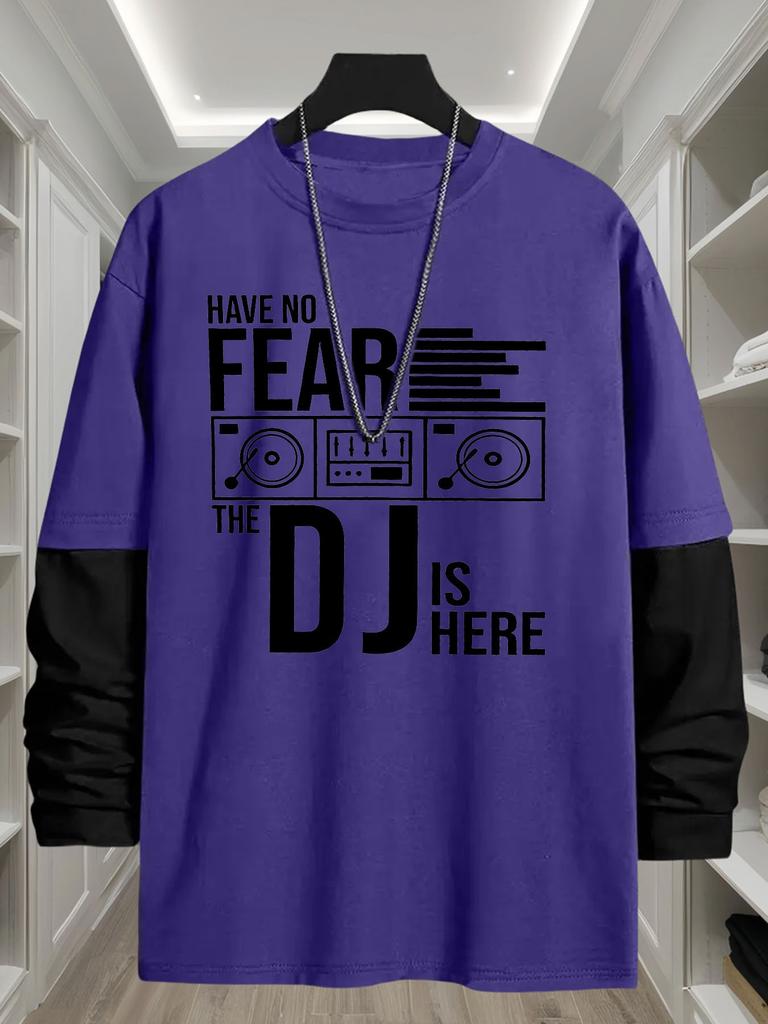 Men's Mixed Sleeve Design Long Sleeve Tee, Quick Dry Breathable Tops, Regular Fit for Daily Errands Outdoor Trip Commute Casual Wear