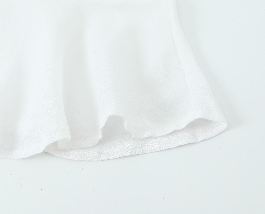 European & American Style Women's White V-Neck Buttoned Short Sleeve Bubble Top - Summer Fashion