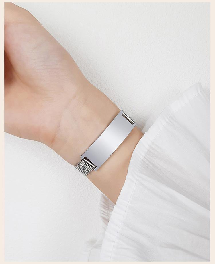 Personalized Mesh Bracelet for Women,Custom Engrave Inspiration Quto Name Wristband, Adjustable Chain Stainless Steel