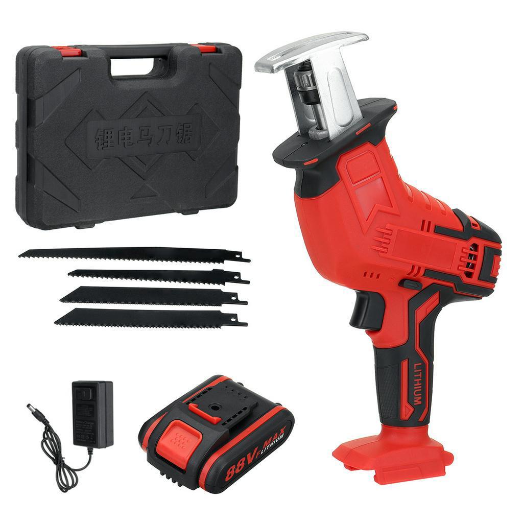 88V Cordless Lithium Battery Reciprocating Saw Wood/Metal Cutting Saw Saber Saw Portable Electric Saw Rechargeable Tool