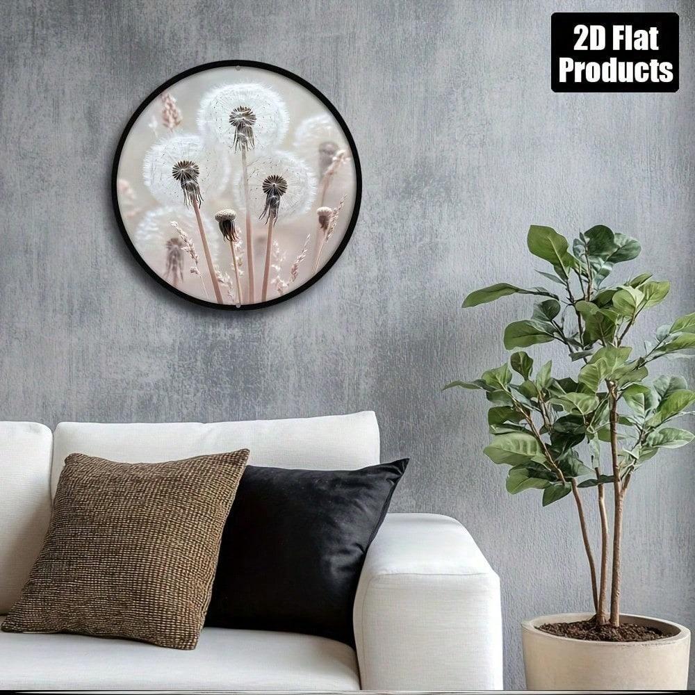 Löwenzahn Runde Metall Wandkunst 8 Zoll, Aluminium Dekoschild Plakette für Zuhause Küche Bar, Moderne Innen Dekoration