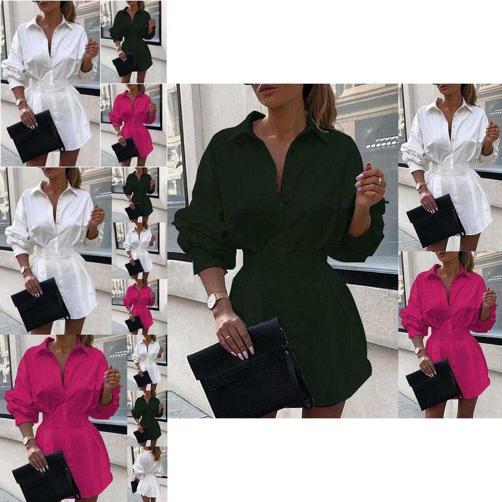 Elegante Abito Camicia da Donna a Maniche Lunghe Mini Abito con Vestibilità Comoda e Design alla Moda