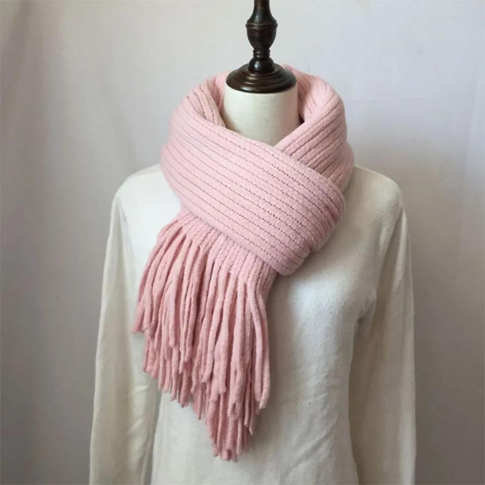 WTEMPO Winter Korean Style Knitted Tassel Scarf Women's Couple Thickened Warm Solid Color Neck Protection Women's Shawls Scarf