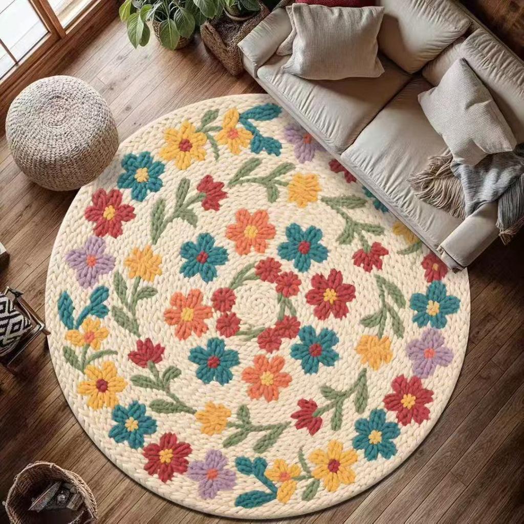 Okrągły Dywan Mandala Mata Dywanik Boho Etniczny Dekoracja Domu Antypoślizgowy Ręcznie Tkany Kolorowy Geometryczny Mata Podłogowa do Salonu