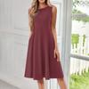 Women's Fashionable Round Neck Sleeveless Solid Color Casual Pullover Mid Length Dress