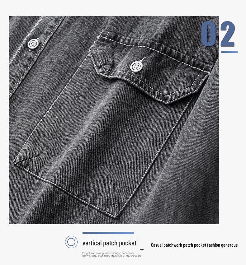 Men's Japanese Retro Washed Denim Jacket - Long Sleeve, Trendy, Plus Size, Loose Workwear Shirt