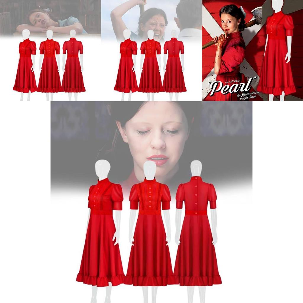 Captivating Horror Movie Inspired Pearl Red Dress Cosplay Outfit Available In Multiple Sizes