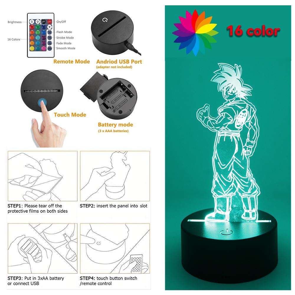 Gaming Room Lamp Anime Goku Night Light Luces Led Lights For Bedroom Home Decoration Usb Small Rgb Lighting Xmas Birthday Gifts Kid Friendly