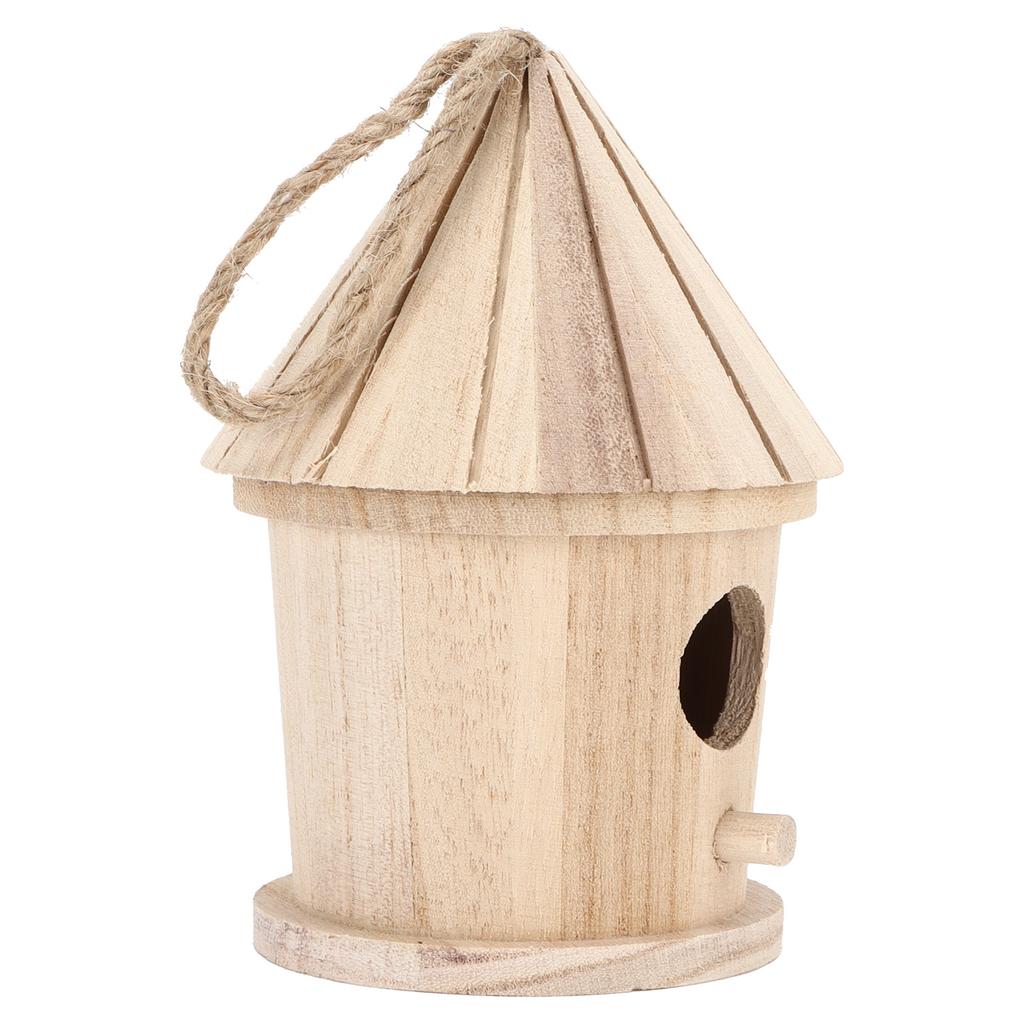 Wooden Bird House DIY Natural Wooden Round Shaped Hanging Bird Nest for Outdoor Garden