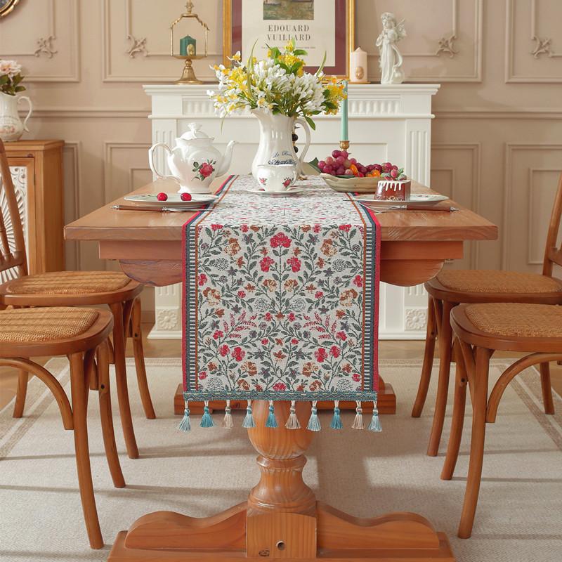 Farbe Gewebter Jacquard Polyester Baumwolle Blume Blume Tischläufer Bettende Flagge Dekorative Decke Handtuch Esstischdecke