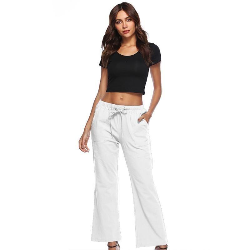 Pantaloni Larghi Casual da Donna in Lino con Design Liscio e Versatile Stile Estivo