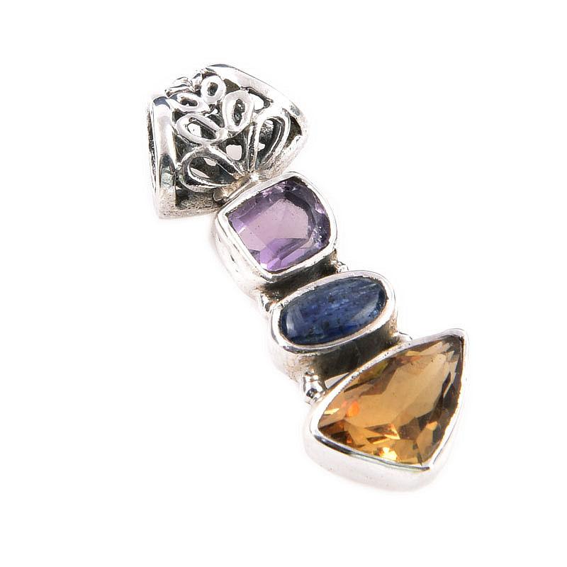 Natural Citrine,Kyanite Gemstone 925 Solid Sterling Silver Pendant 1.25" p8k06