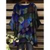 Chic Women T-Shirts Oversized Simple Vintage Floral Print Irregular Hem Round Neck T-Shirt