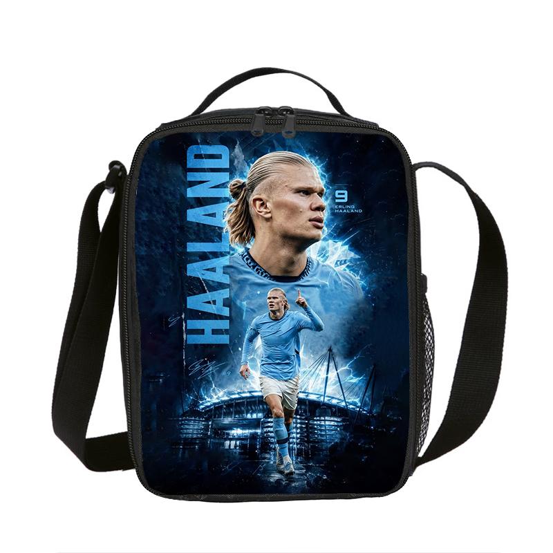 Geïsoleerde Lunchtas Haaland Voetbalster Lunchcontainer Lekvrije Tote Lunchbox Voetbal Sport Voedselopbergzakken Thermische Tas