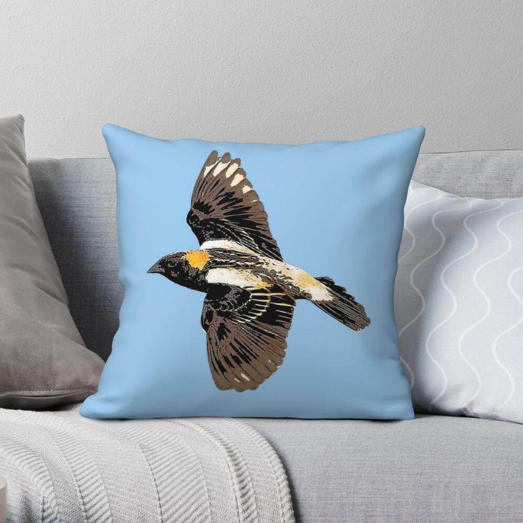 Bobolink Flying Square Pillowcase Polyester Linen Velvet Printed Zip Decorative Pillow Case Home Cushion Cover