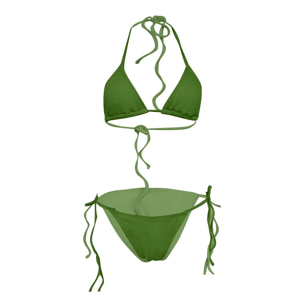 Women's Casual Macaron Color Crinkle Cloth Solid Bikini Split Swimsuit