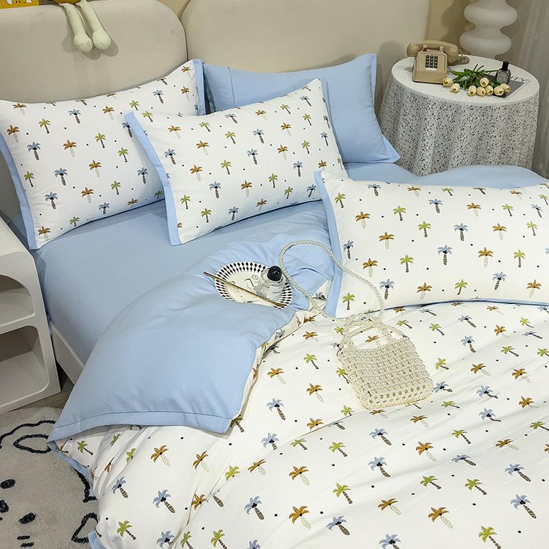 Category A Maternal and Infant Grade Washed Cotton and Linen Bed Cotton Four-piece Set and Three-piece Set Pure Cotton Bed Sheet and Quilt Cover