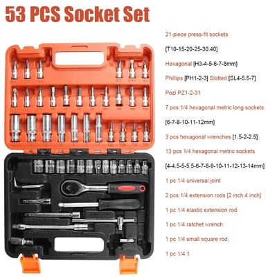 53PCS Professional Auto Master Tool Set, Premium Repair Tool Set for Sedans, Bicycles and Motorcycles, Ratchet Wrench