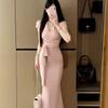 New Sexy Pure Desire Pink V-neck Dress for Children's Summer Slim-fitting Waist Fishtail Hip-wrapped Dress
