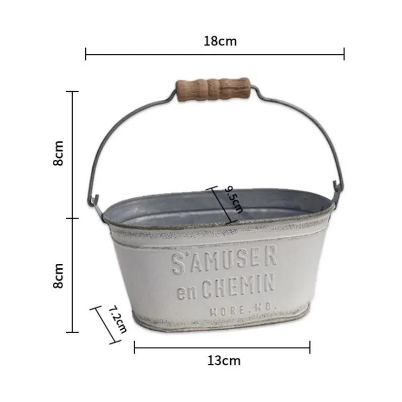 

Handheld Oval Shape Flower Bucket Garden Plant Metal Retro Vase Green Originality Home Furnishing Balcony Courtyard Flower Pots