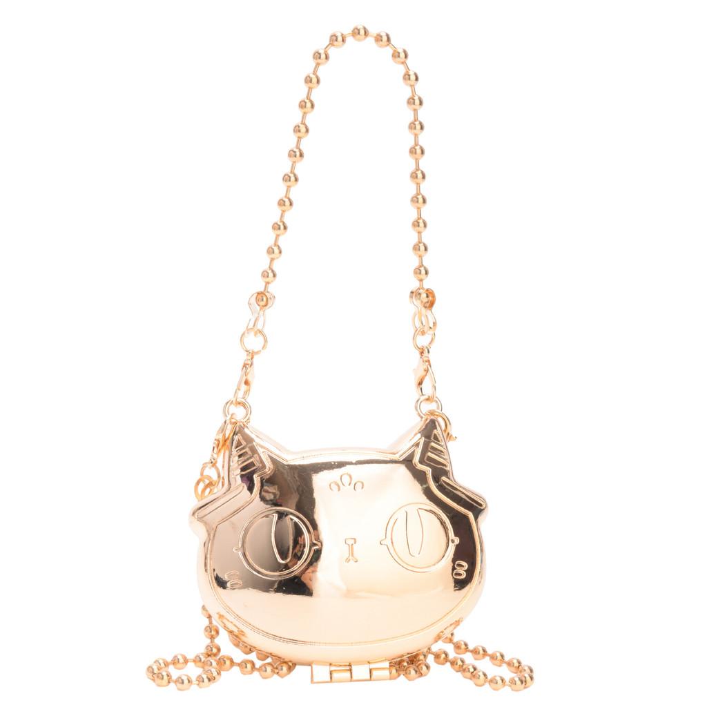 Mini Cartoon Alloy Small Bag For Girls With Cat Appearance Design And Chain Strap For Daily Use