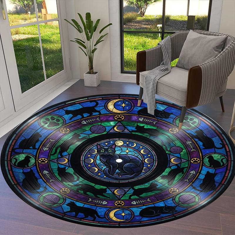 Retro Mandala Animal Round Area Rug,Carpet Rug for Living Room Bedroom Sofa Playroom Decor,Non-slip Floor Mat Q0036