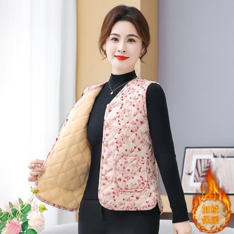 

Middle-aged and elderly vest women s autumn and winter velvet vest vest vest winter clothing thickened vest bottomed small cotton-padded coat 5XL [recommended 150-80kg]