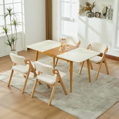 Chaises Pliantes avec Assises Rembourrées, Bois Massif (Hêtre), Chaises de salle à manger (Lot de 4), Chaises supplémentaires pour Cuisine, Bureau, Mariage, Fête, Pique-nique. Beige