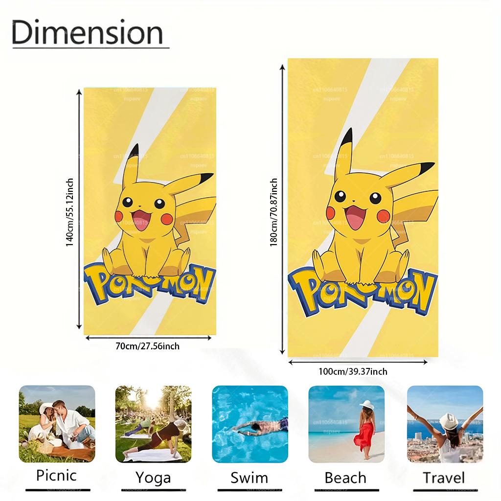 Pokemon Pikachu Beach Towel, Lightning Bolt Design Quick Dry Microfiber Towel for Kids Adults Pool Travel