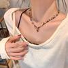 New Fashion Turquoise Sugar Cube Beaded Tiger's Eye Stone Necklace Women's High-class Sense Of Light Luxury Collarbone Chain