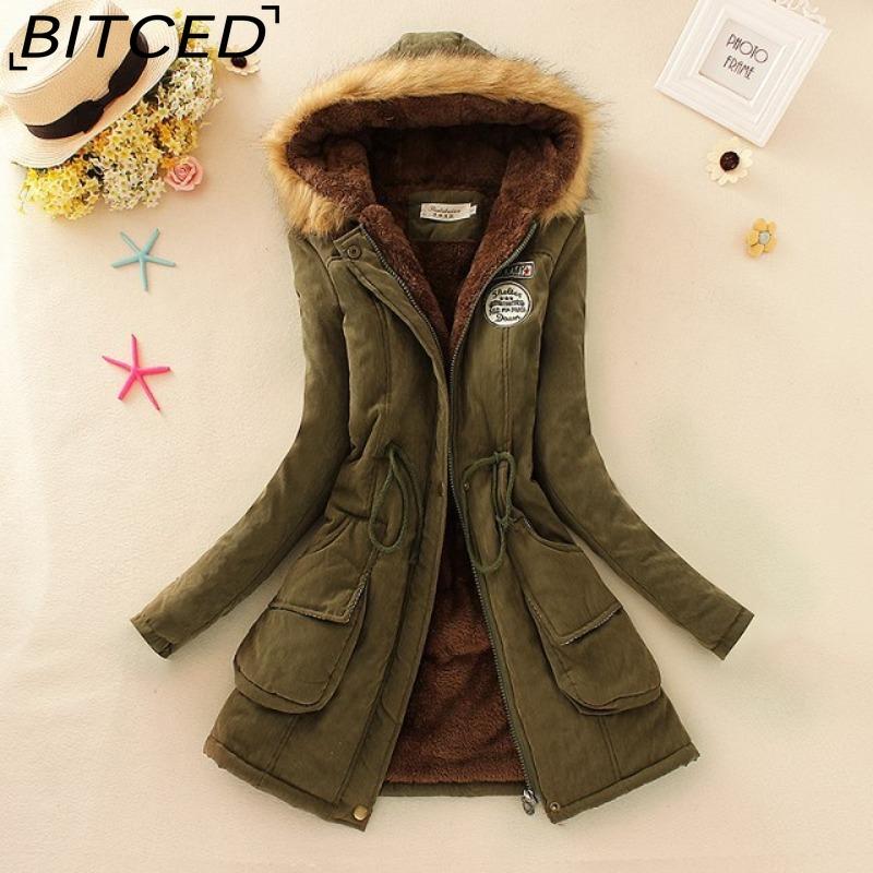 BITCED Fall/Winter Women's Plus Size Thickened Standard-Fit Long-Sleeve Hooded Shearling-Lined Cotton Jacket