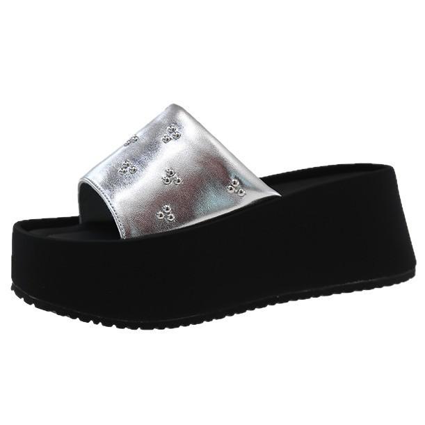 Black Platform Slippers Women's Summer Wear Fashion 2025 New Small Man To Increase the Sense of Advanced French Beautiful Cool Slippers