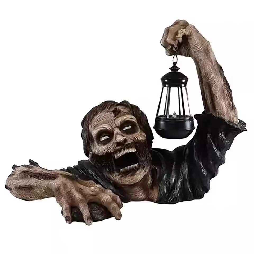 Halloween Zombie Lantern Resin Crafts Horror Atmosphere Decor Sculpture Indoor Outdoor Courtyard Bar Haunted House Decor Prop
