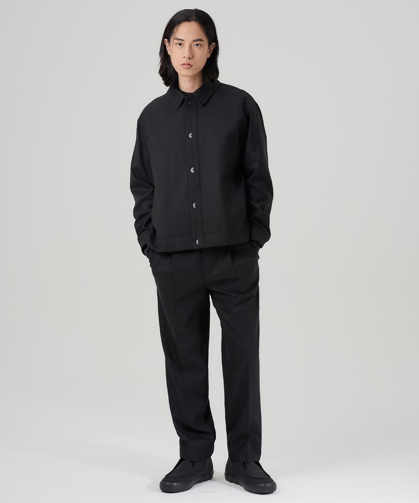 CONNECT KINLOCH Two-Puck Tapered Wool Twill Pants (Black)