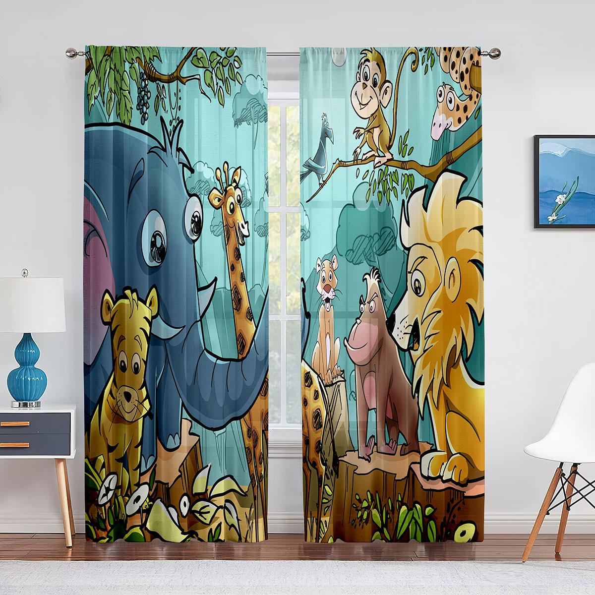 

Спальня Кухня Шторы Мультфильм Зоопарк Животные Коллекция Джунгли Ребенок Оконные Шторы Шторы для Гостиной Декоративные Элементы 140W160H(CM)55x63in&Rod Pocket