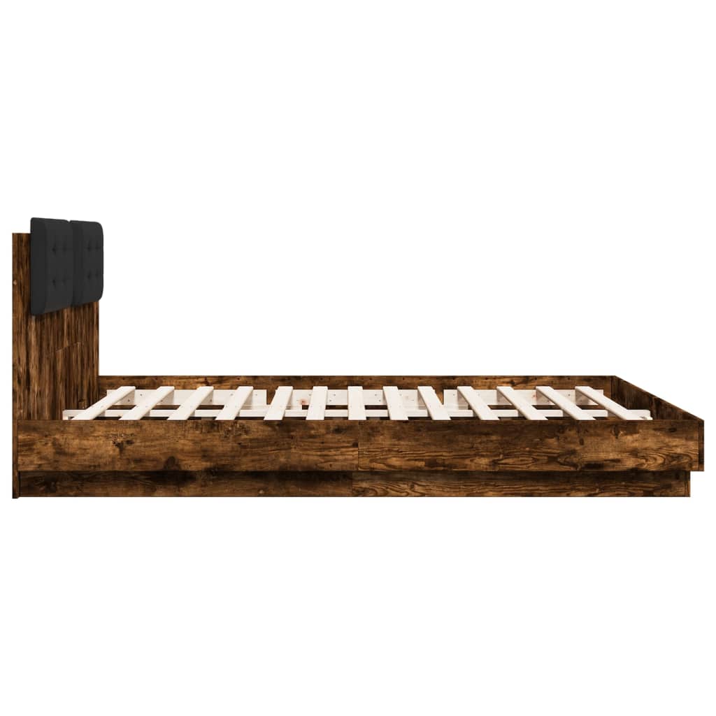 Bed Frame with Headboard & LED Lights Smoked Oak 200x200 Cm