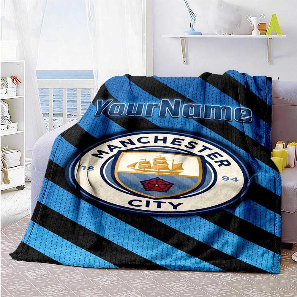 Manchester City Customize Text Blanket Cozy Customizable Blanket Ultra-Soft Great for Office Chair Living Room Home Decor Bedding