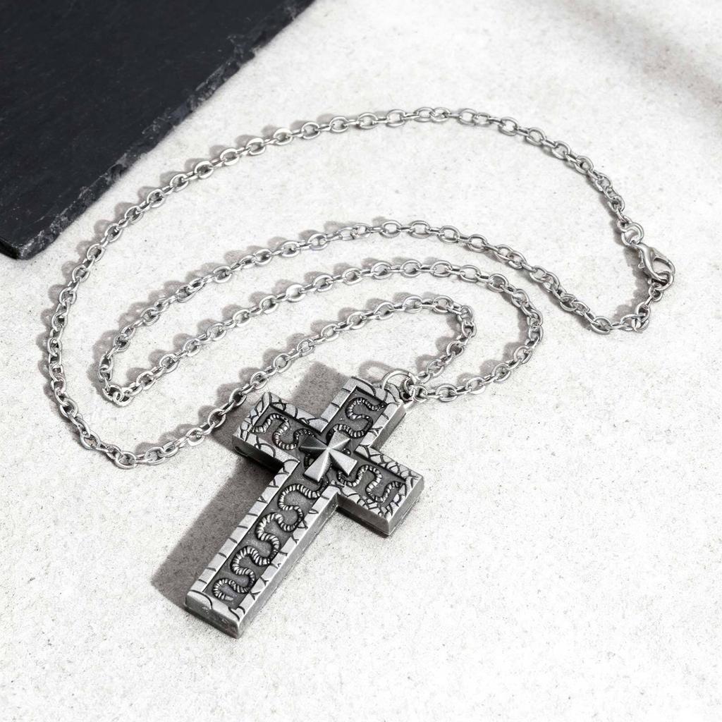 Punk Kreuz Anhänger Halskette für Männer, 3D Vintage Öffnungsfähiger Metallanhänger, Pillen Halskette Geschenk
